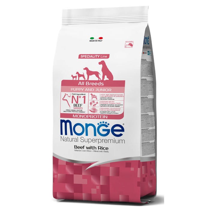Monge Natural Superpremium All Breeds Puppy & Junior Monoprotein Manzo con Riso 2,5 kg