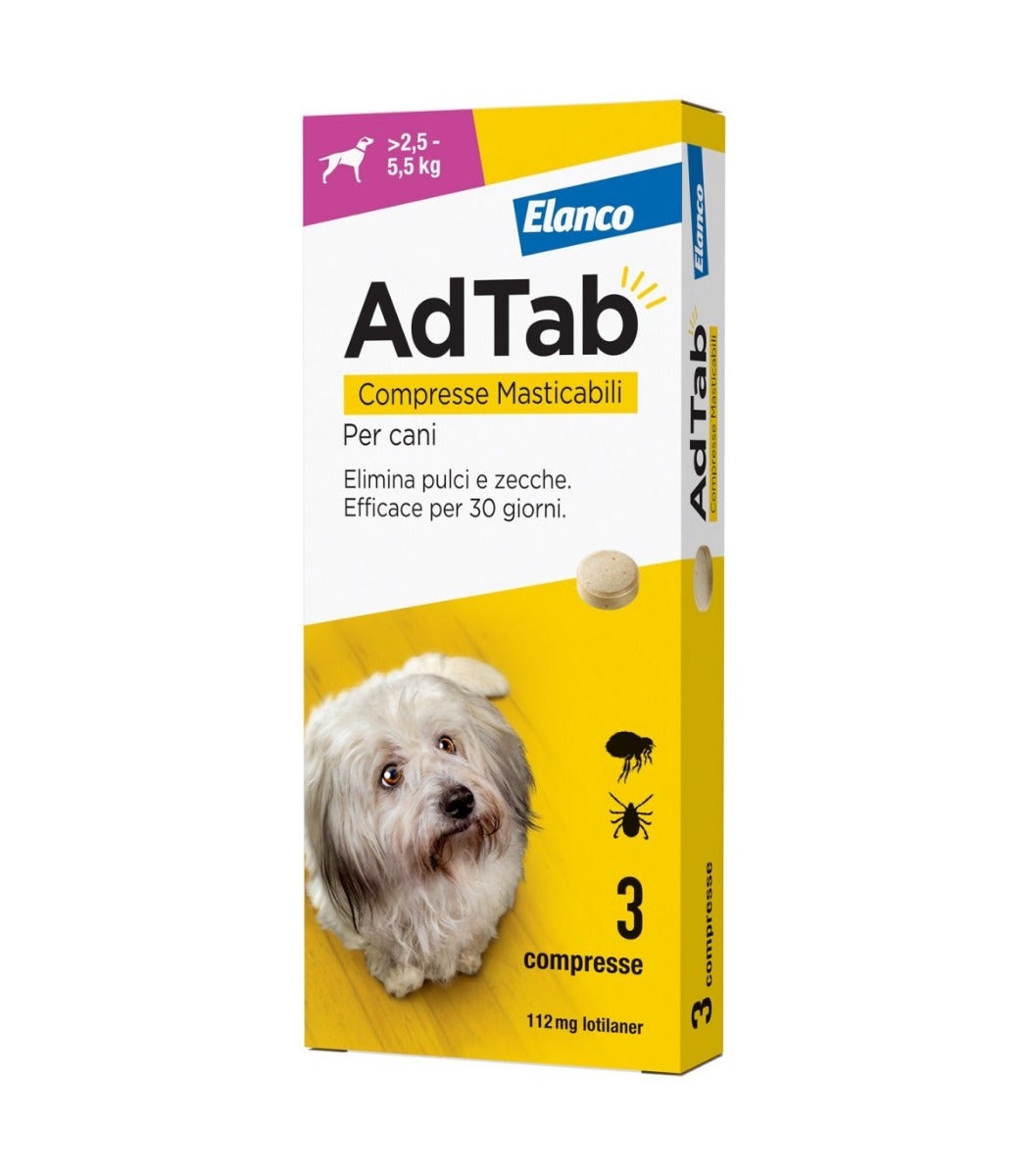Elanco AdTab Antiparassitario per Cani 2,5-5,5 kg – 3 Compresse 112 mg