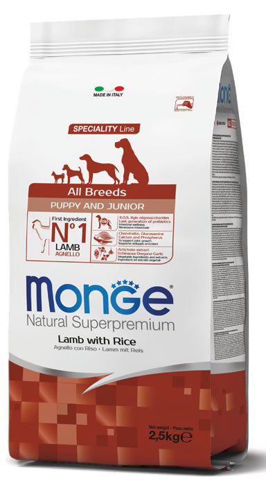 Monge Natural Superpremium All Breeds Puppy & Junior Agnello con Riso 2,5 kg