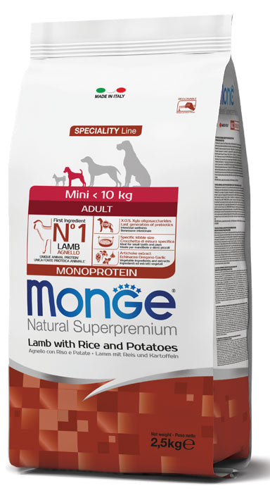 Monge Natural Superpremium Mini Adult Monoprotein Agnello con Riso e Patate 2,5 kg