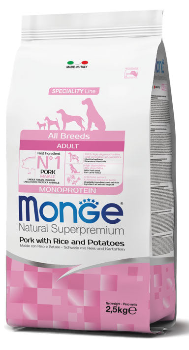 Monge Natural Superpremium All Breeds Adult Monoprotein Maiale con Riso e Patate 2,5 kg