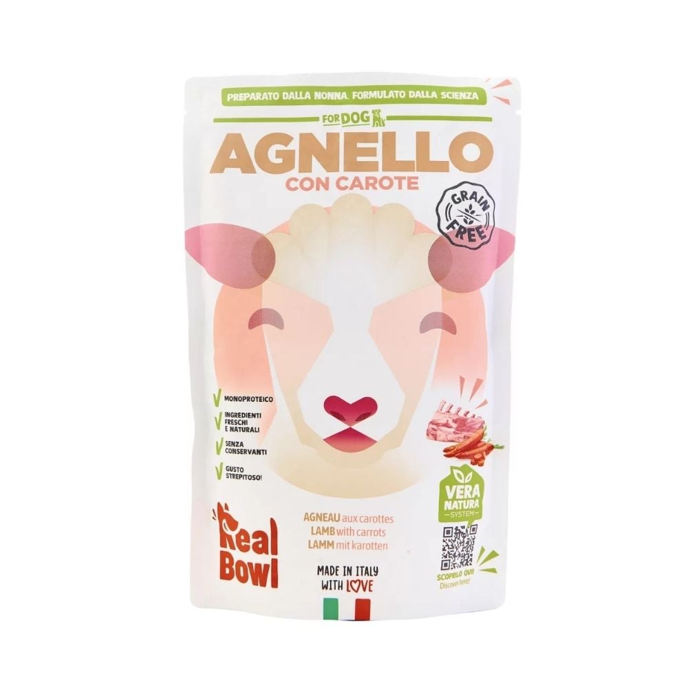 Real Bowl Cibo Umido Cane Agnello e Carote Senza Cereali 150g