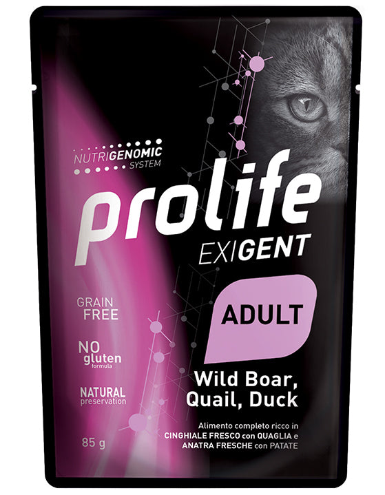 Prolife Cat Exigent Adult Cinghiale, Quaglia e Anatra 85g