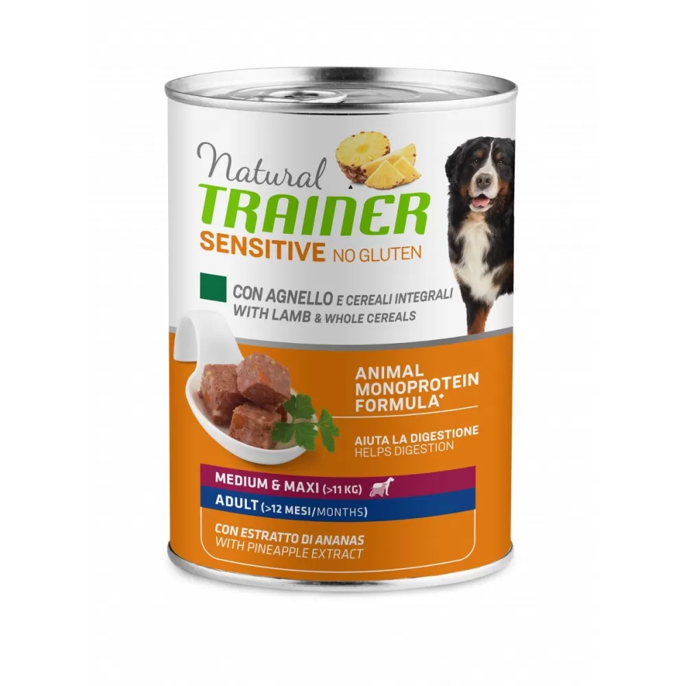 Natural Trainer Sensitive No Gluten Adult Medium & Maxi con Agnello e Cereali Integrali 400g