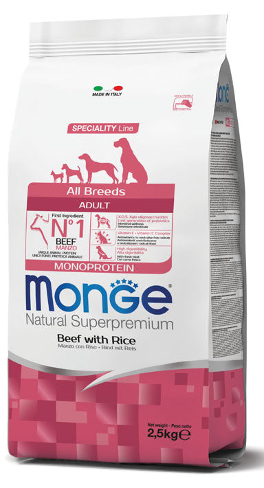 Monge Natural Superpremium All Breeds Adult Monoprotein Manzo con Riso 2,5 kg