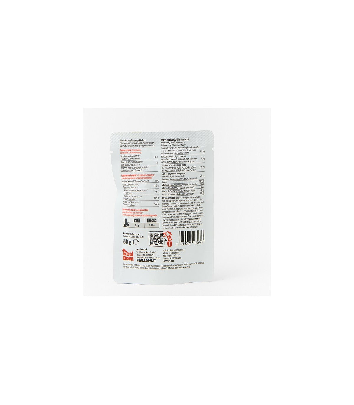 Real Bowl Monoproteico Grain Free Tacchino Gatto 80g