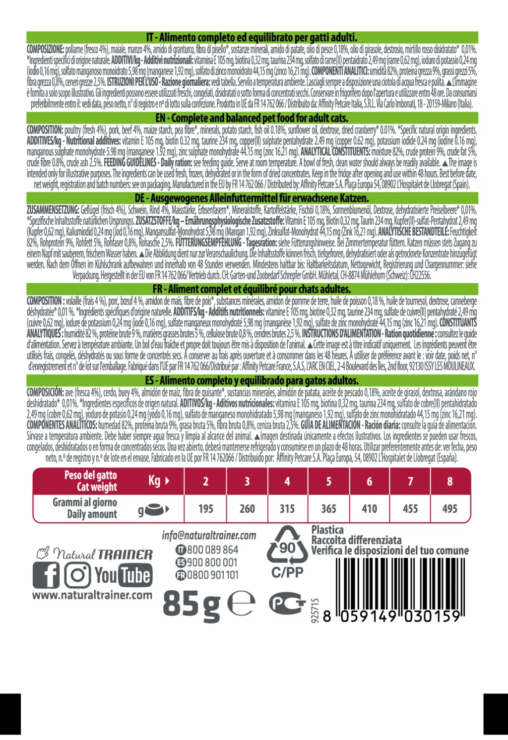 Natural Trainer Cat Adult Bocconcini con Manzo 85g