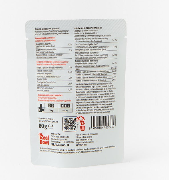 Real Bowl Gatto Manzo Grain Free 80g