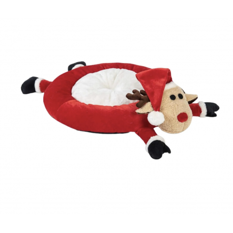 Cuccia natalizia rossa e bianca a forma di renna con cappello di Babbo Natale